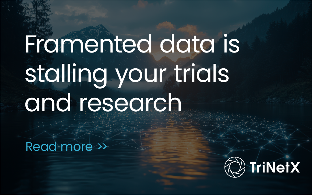 Upcoming Webinar: Building Breakthroughs: How Research-Ready Data Transforms Clinical Development. Tuesday, June 3, 2025 at 10:30 am EDT (NA)/3:30 pm BST (UK)/4:30 pm CEST (EU-Central). Register now CTA and TriNetX logo